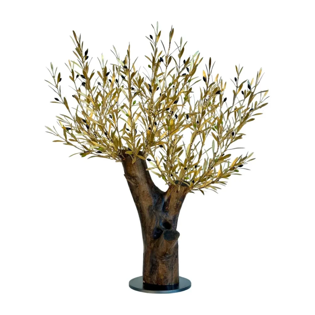 Olive tree with wooden trunk